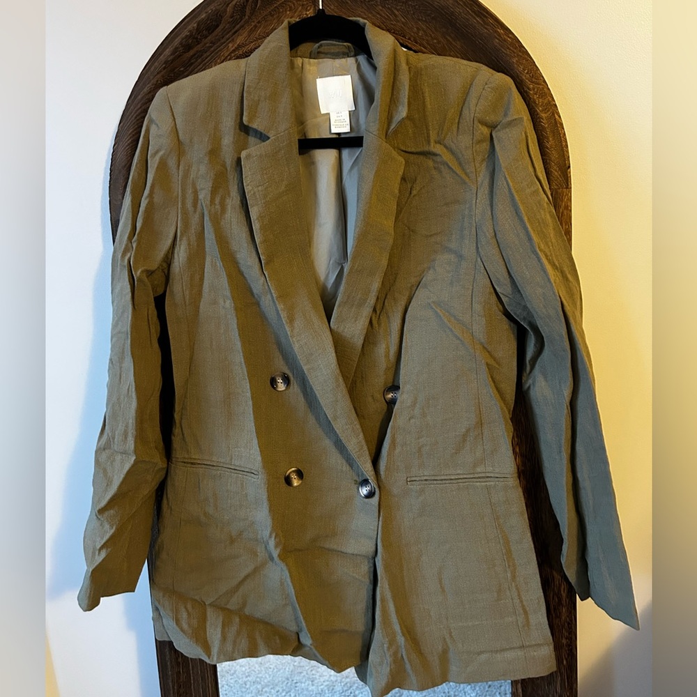 H&M Olive Green Double-Breasted Blazer